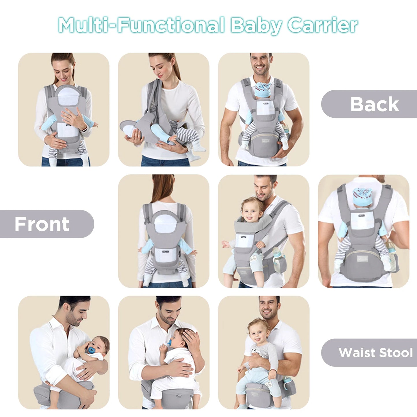 Ergonomic Baby Carrier with Multifunctional Waist Stool – Multi-Use Kangaroo Bag for Newborns to Toddlers