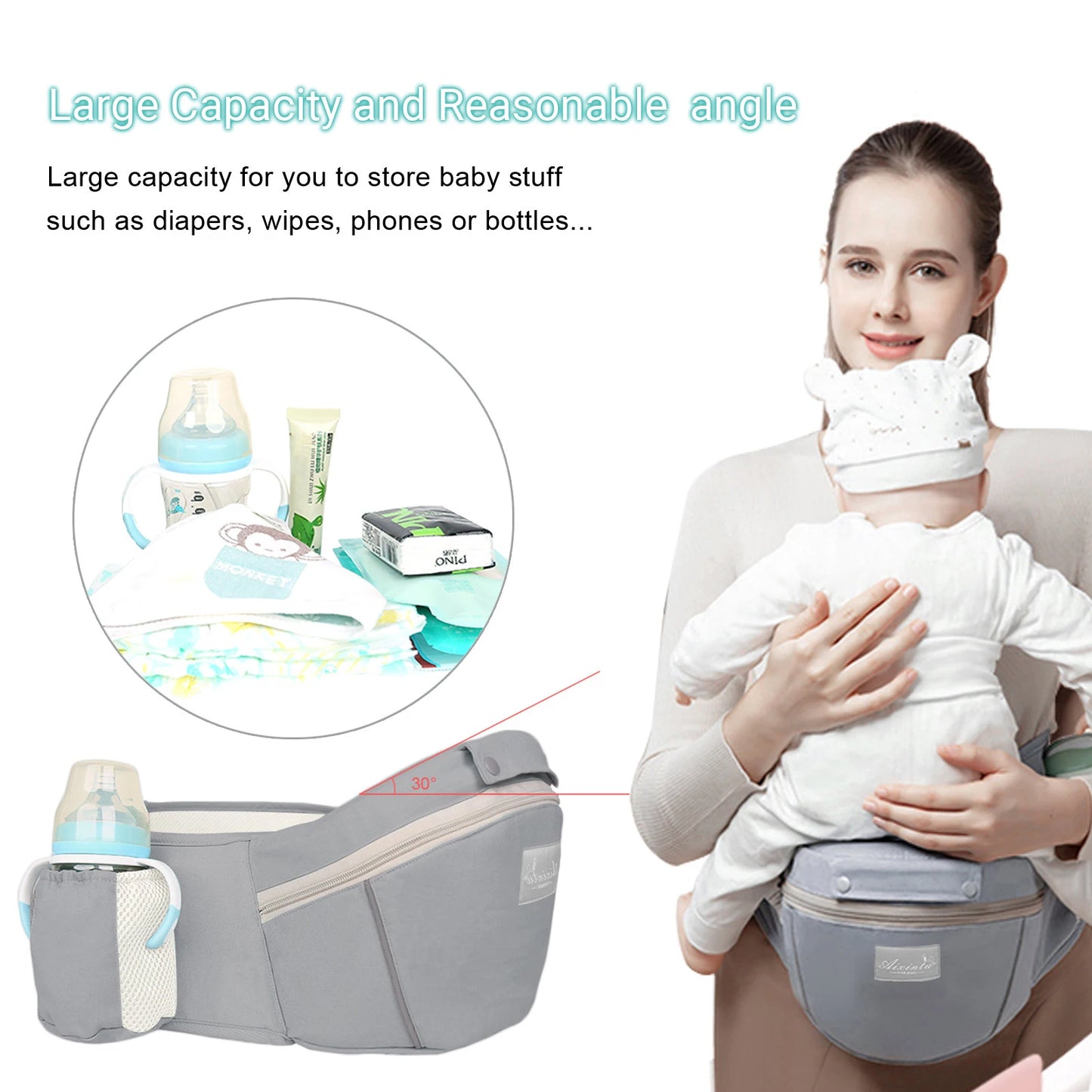 Ergonomic Baby Carrier with Multifunctional Waist Stool – Multi-Use Kangaroo Bag for Newborns to Toddlers
