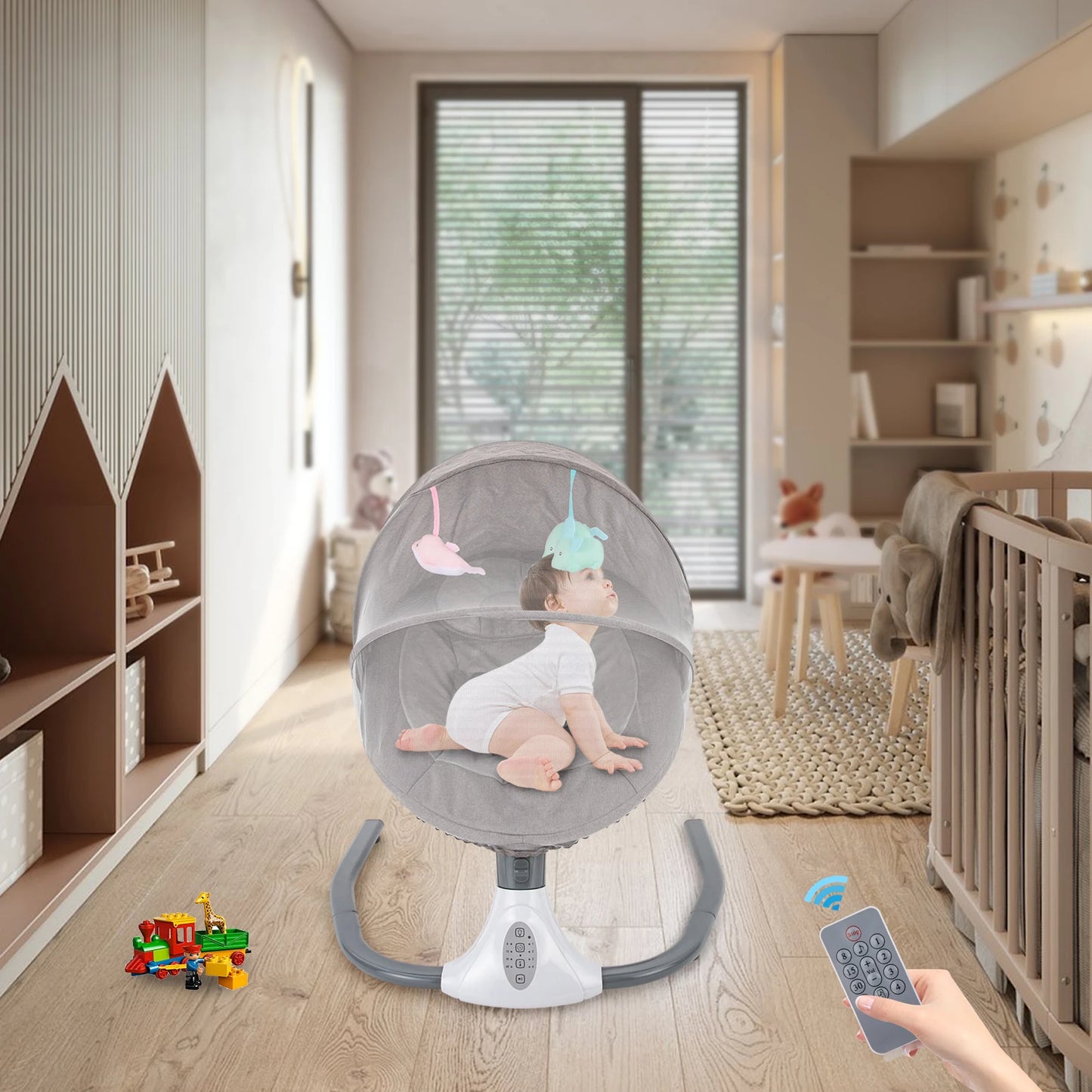 Electric Baby Swing for Newborns to Toddlers – Rocking Sleeper with Wheels, Travel Bag & Music Speaker – For Boys and Girls