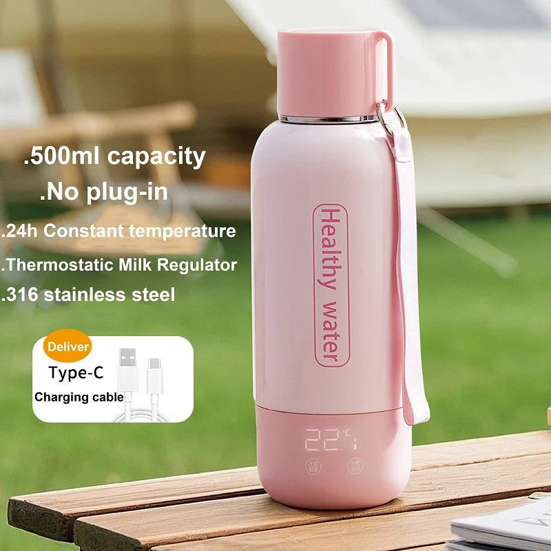 500ml Portable Smart Electric Kettle – Wireless Heating Cup for Baby Formula & Water, 5200mAh Battery, Ideal for Travel & Infant Care