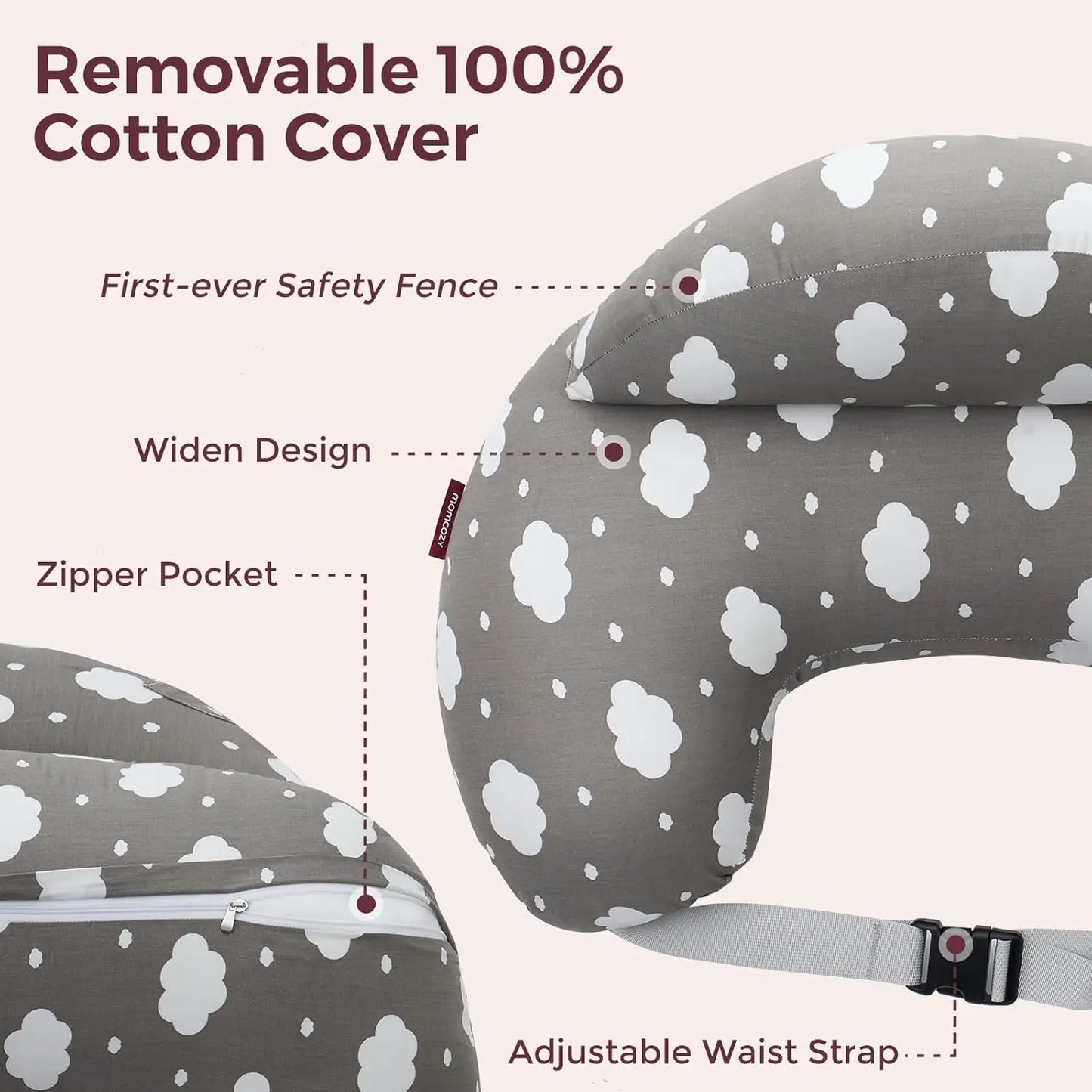 Breastfeeding Nursing Pillow – Wide Support, Removable Cotton Cover