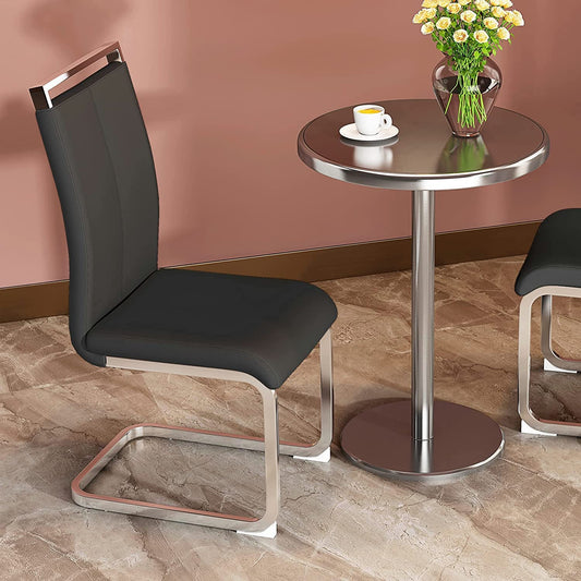 Set of 4 Black Metal Dining Chairs with Faux Leather Cushioned Seats – Modern Style