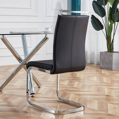 Set of 4 Black Metal Dining Chairs with Faux Leather Cushioned Seats – Modern Style