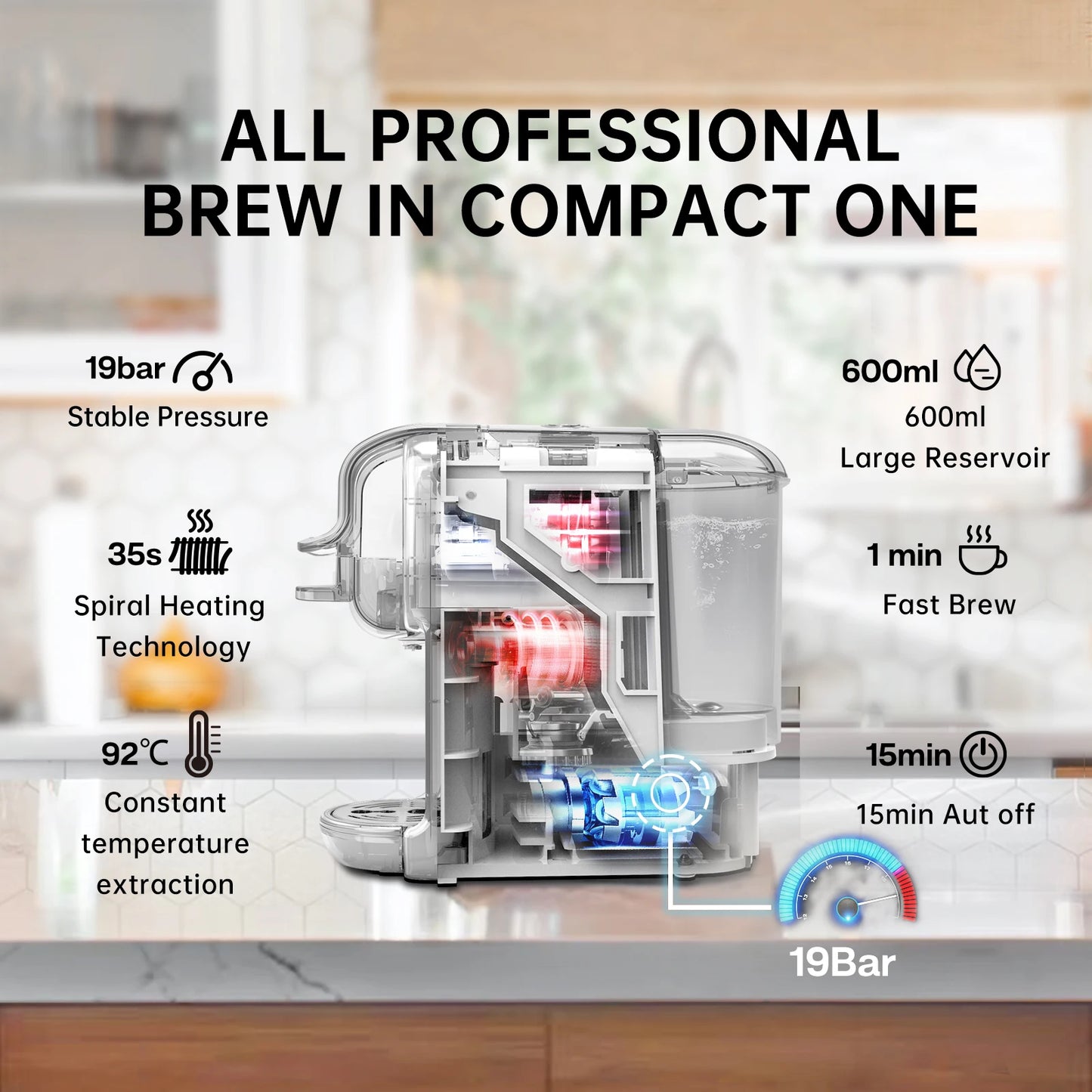 HiBREW 5-in-1 Multi-Capsule Coffee Machine – Compatible with Nespresso, Dolce Gusto, ESE Pods, Ground Coffee & K-Cups | Hot & Cold Brew | 20-Bar Pressure System
