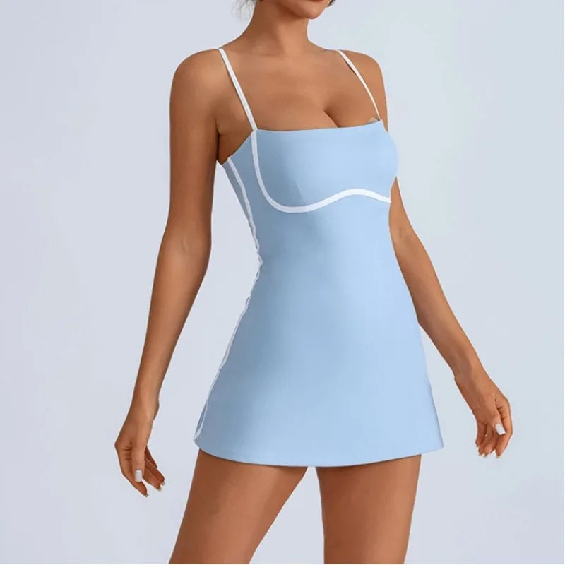 Dress with straps and contrast