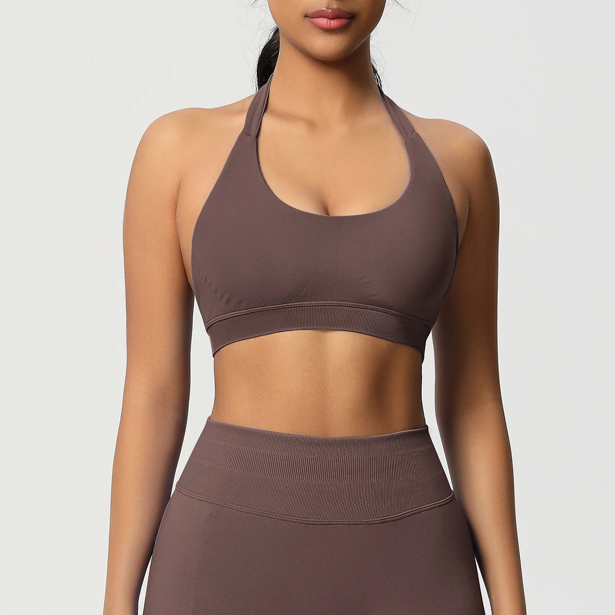 Halter sports bra with open back