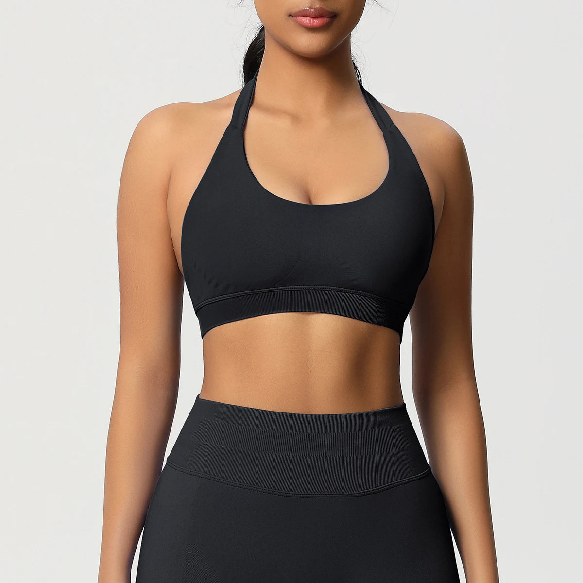 Halter sports bra with open back