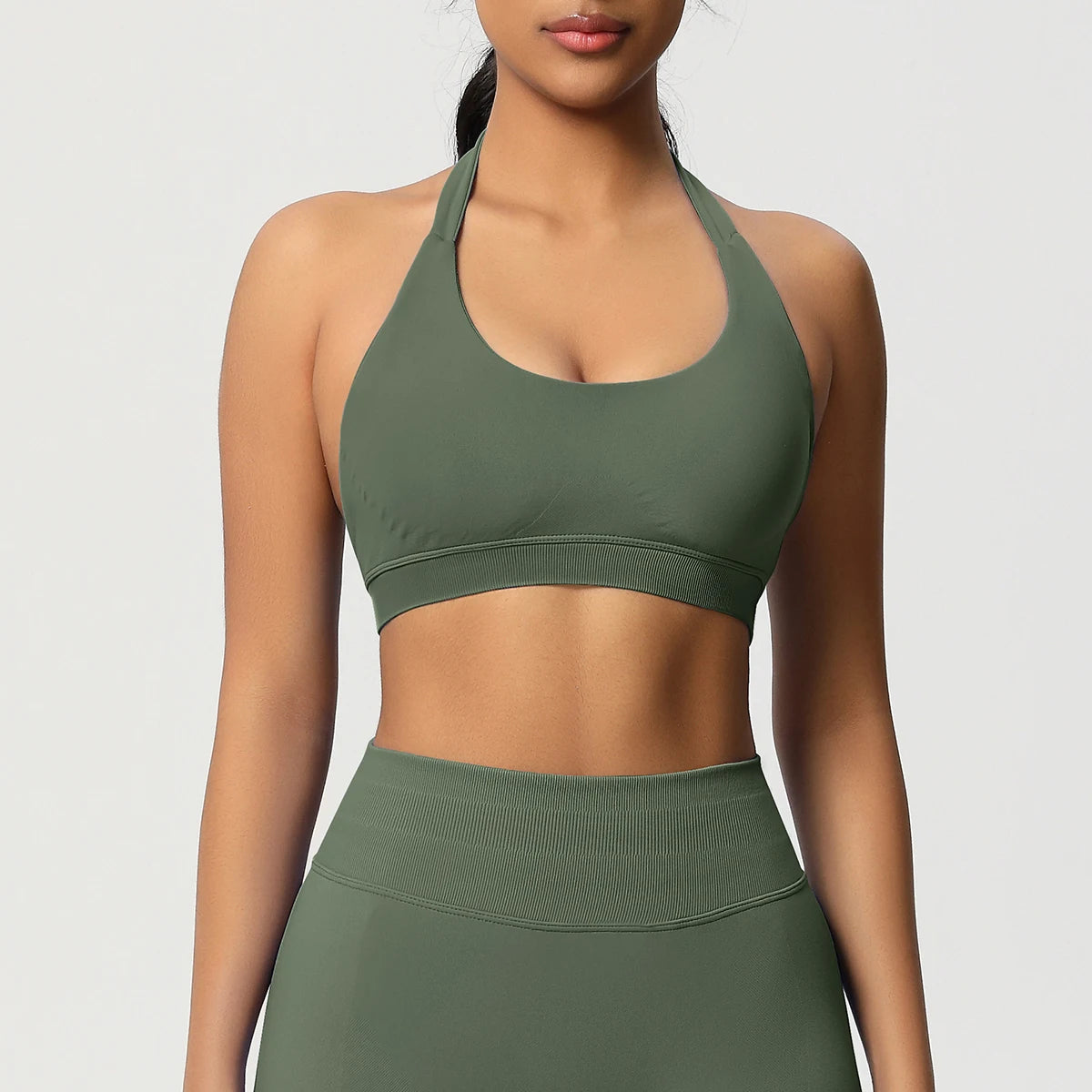 Halter sports bra with open back