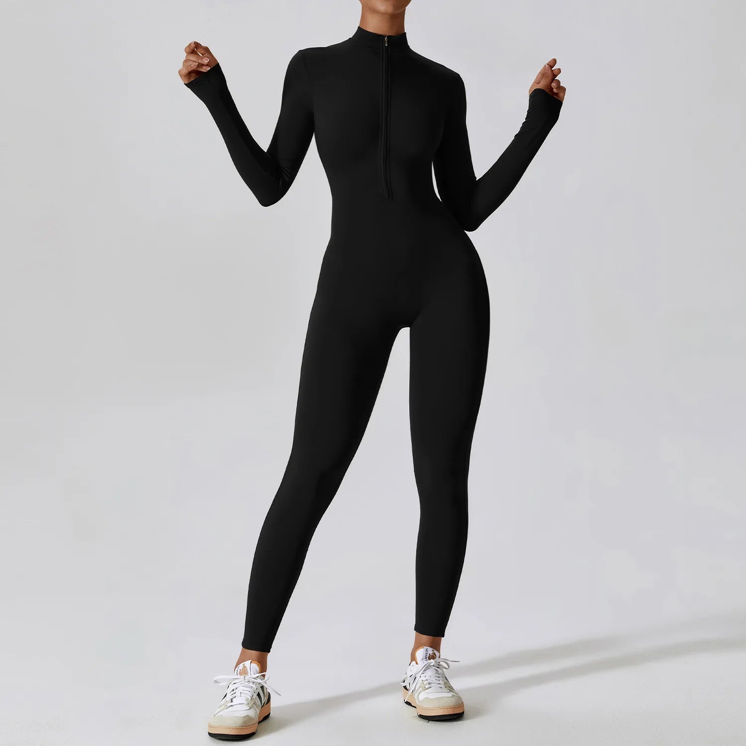 Long sleeve jumpsuit with front zip
