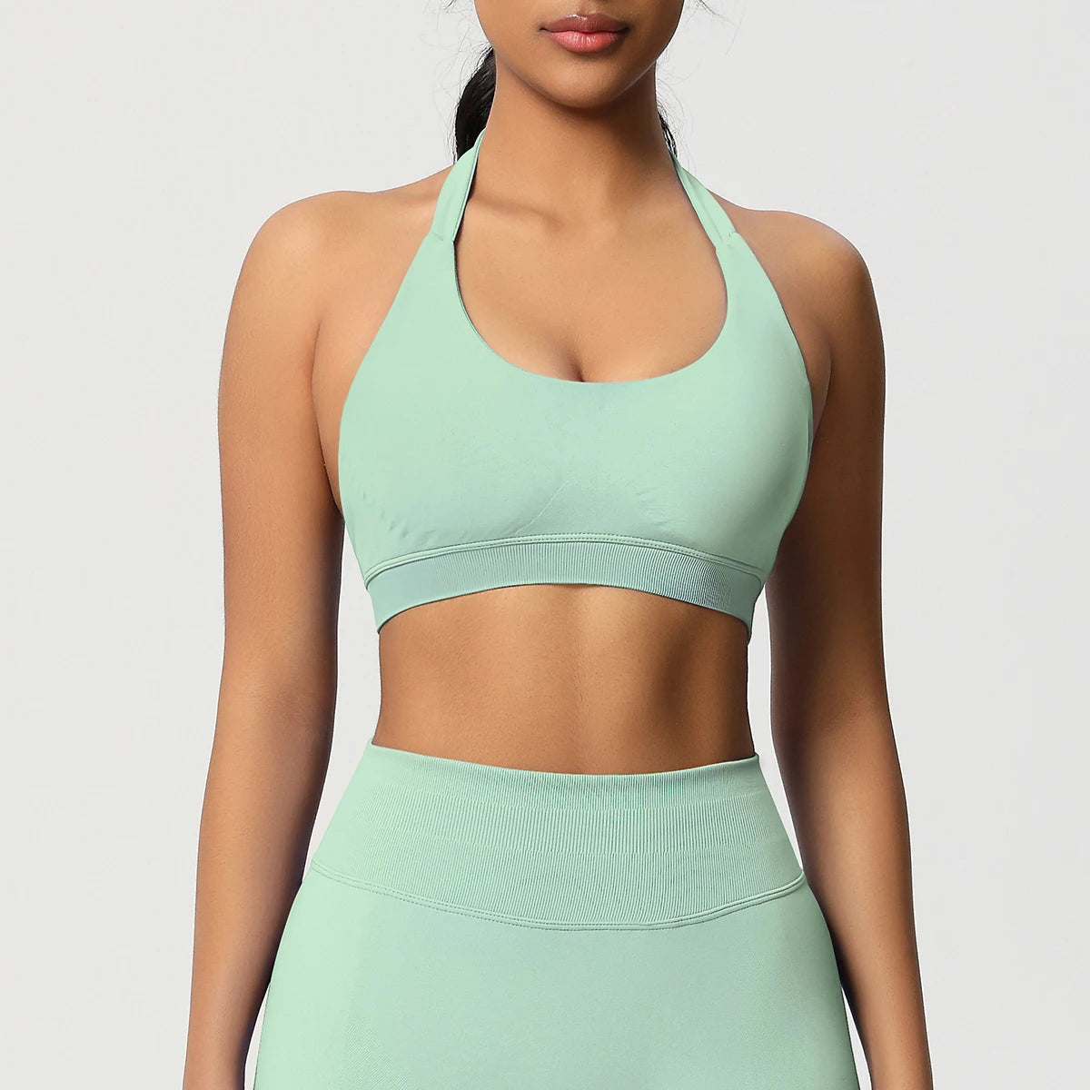 Halter sports bra with open back