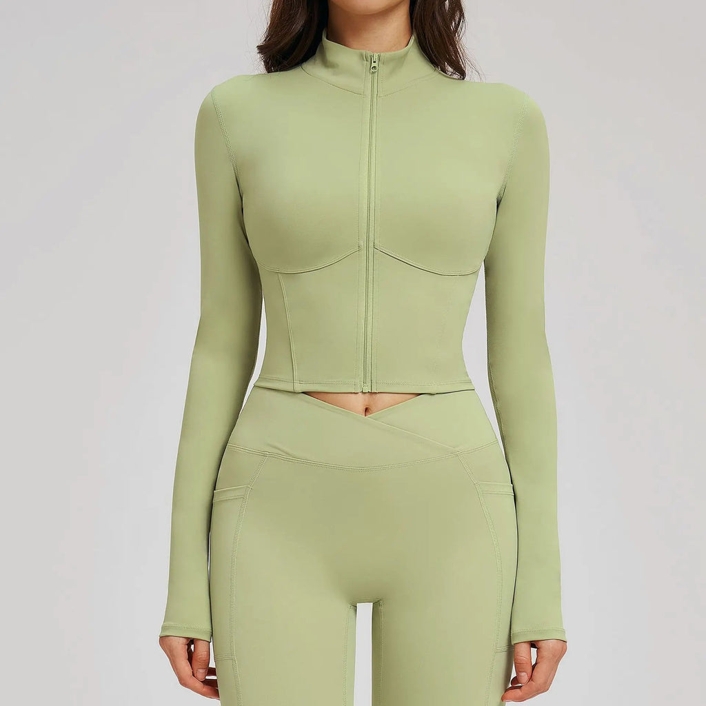 Yoga Long Sleeve Zipper Jacket Women Crop Tops T-shirts Solid Sports Top Running Shirts Sexy Quick Dry Fitness Gym Sport Wear NI NSPIRE