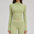 Yoga Long Sleeve Zipper Jacket Women Crop Tops T-shirts Solid Sports Top Running Shirts Sexy Quick Dry Fitness Gym Sport Wear NI NSPIRE