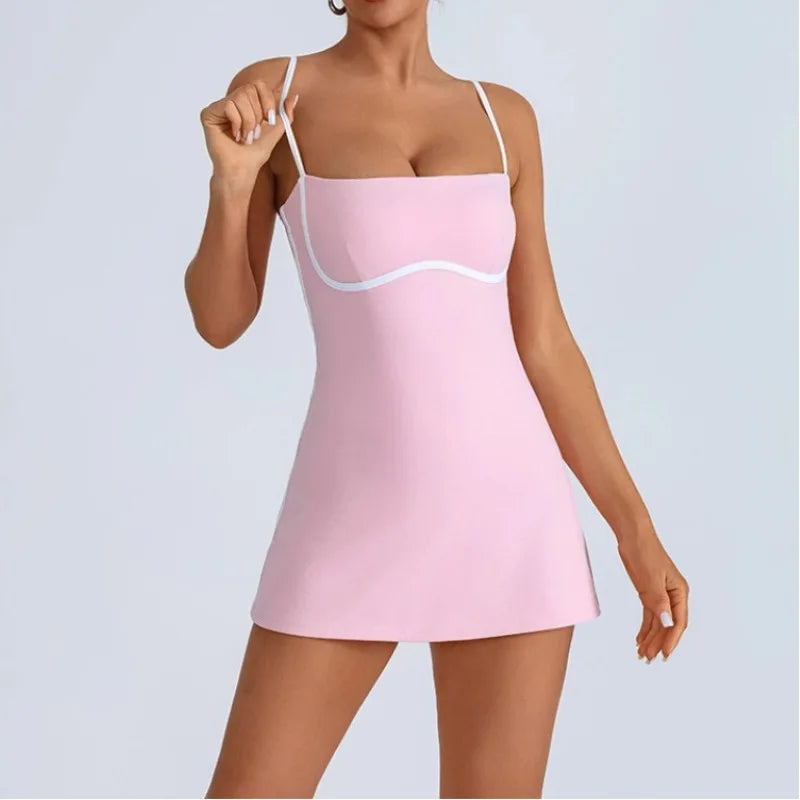 Dress with straps and contrast