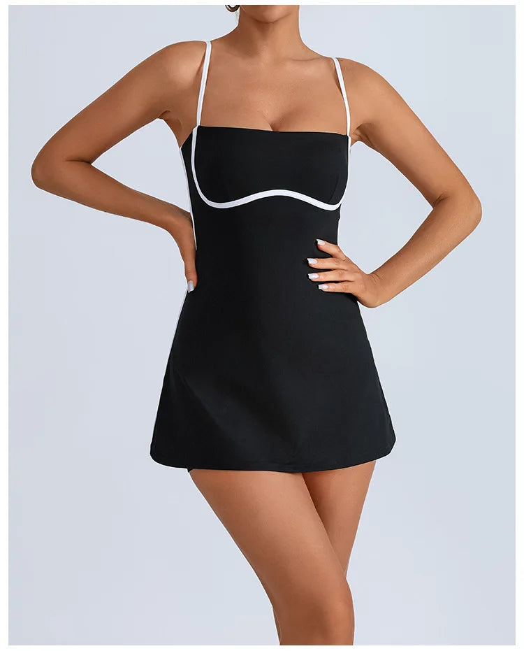 Dress with straps and contrast