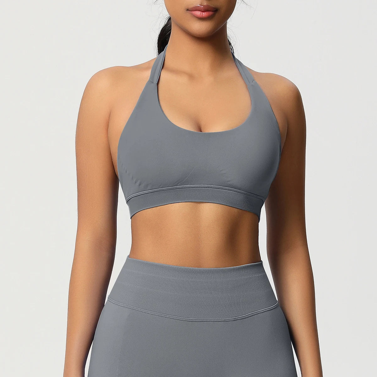 Halter sports bra with open back