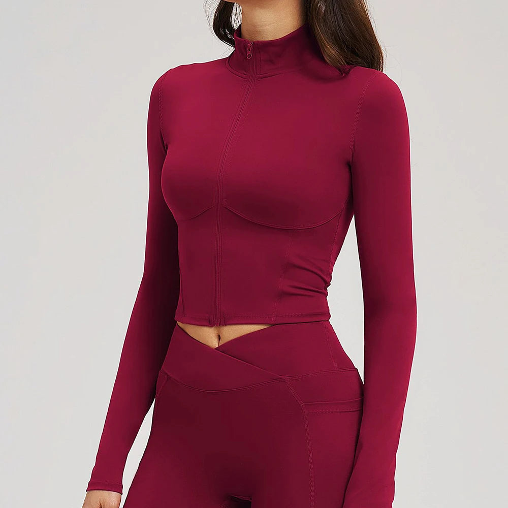 Yoga Long Sleeve Zipper Jacket Women Crop Tops T-shirts Solid Sports Top Running Shirts Sexy Quick Dry Fitness Gym Sport Wear NI NSPIRE