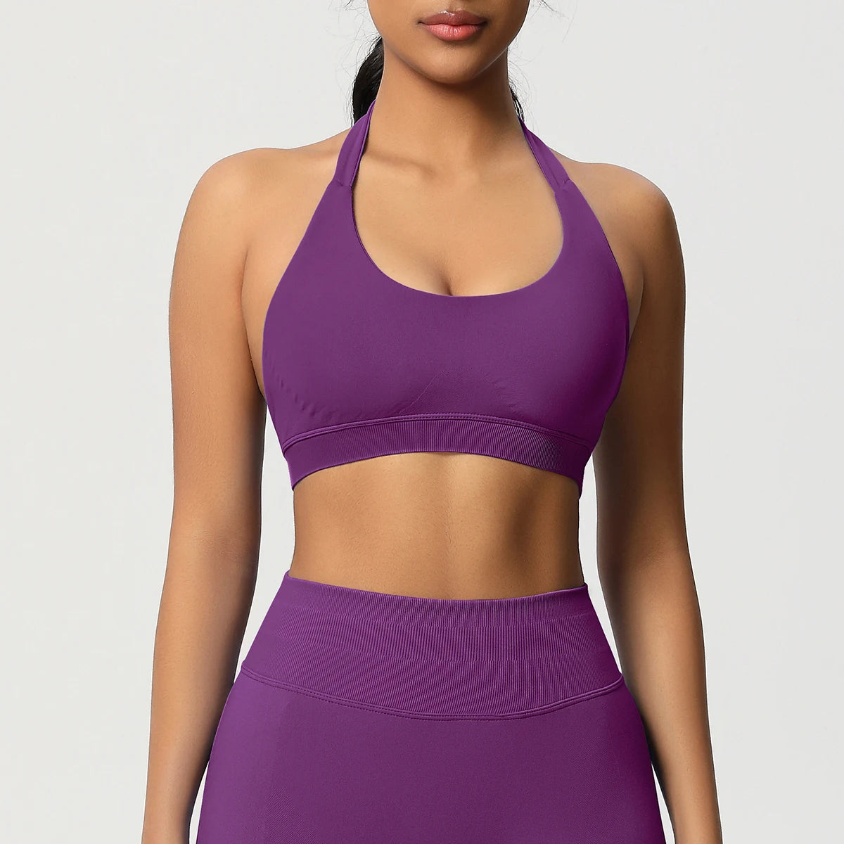 Halter sports bra with open back