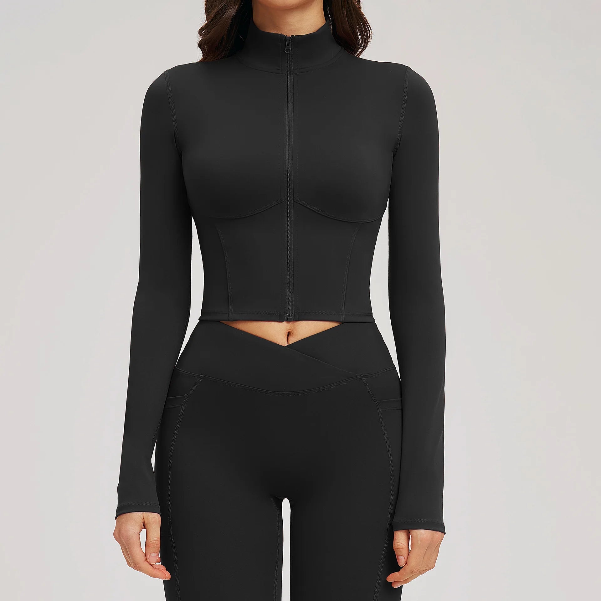 Yoga Long Sleeve Zipper Jacket Women Crop Tops T-shirts Solid Sports Top Running Shirts Sexy Quick Dry Fitness Gym Sport Wear NI NSPIRE