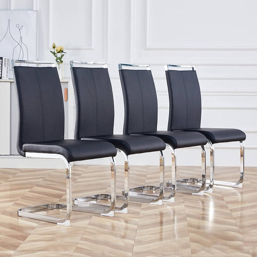 Set of 4 Black Metal Dining Chairs with Faux Leather Cushioned Seats – Modern Style
